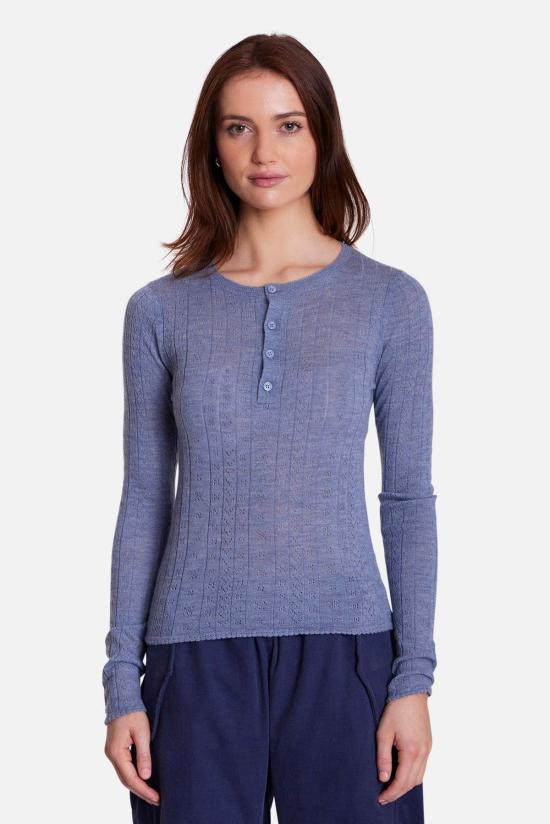  더 타일 클럽 긴팔 티셔츠 타일 클럽 실비아 포인텔 헨리 탑 블루 - THE TILE CLUB