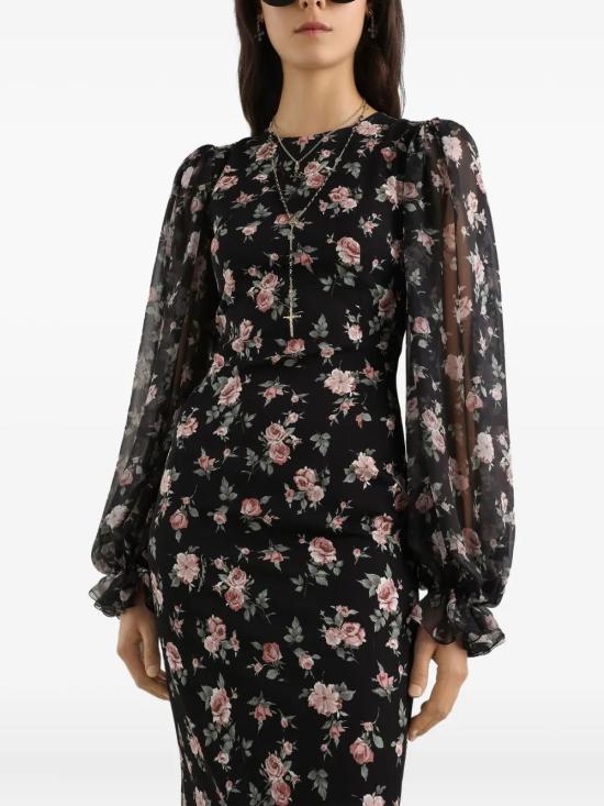 26SS 돌체앤가바나 빈티지 로즈 프린트 샤무스 드레스 F611DTFSA8C HN5XQ MULTICOLOUR - DOLCE & GABBANA