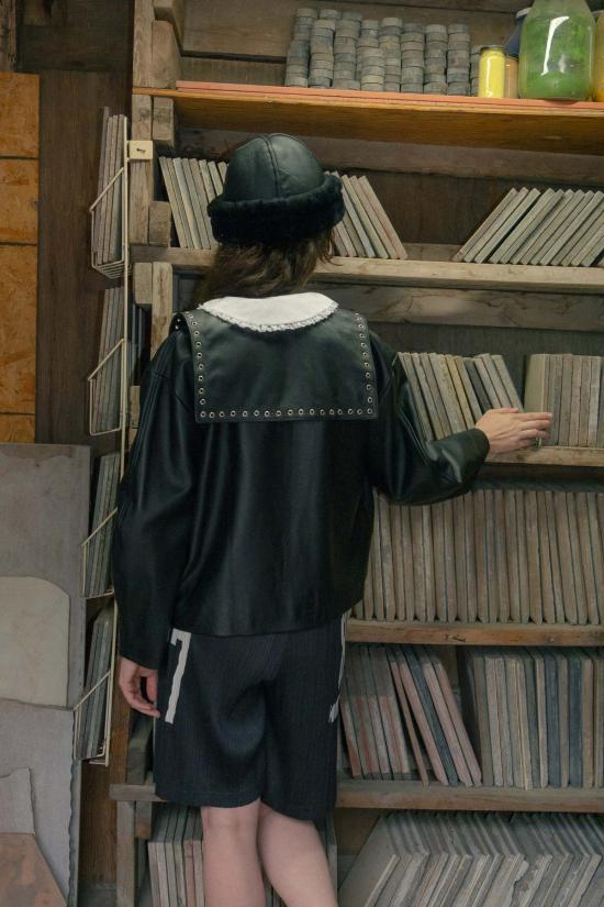  코울리 스튜디오 비니 콜리 스튜디오 가죽 뒷면 스트레이트 헤어 양가죽 캡 - CAWLEY STUDIO