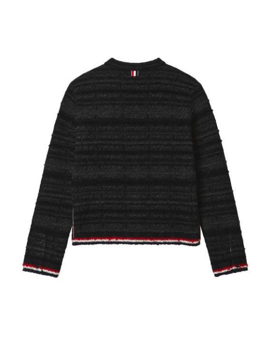 26SS 톰브라운 타탄 체크 인레이 자카드 크루넥 메리노울 & 모헤어 가디건 자켓 FKJ118A Y9040 001 BLACK DOM - THOM BROWNE