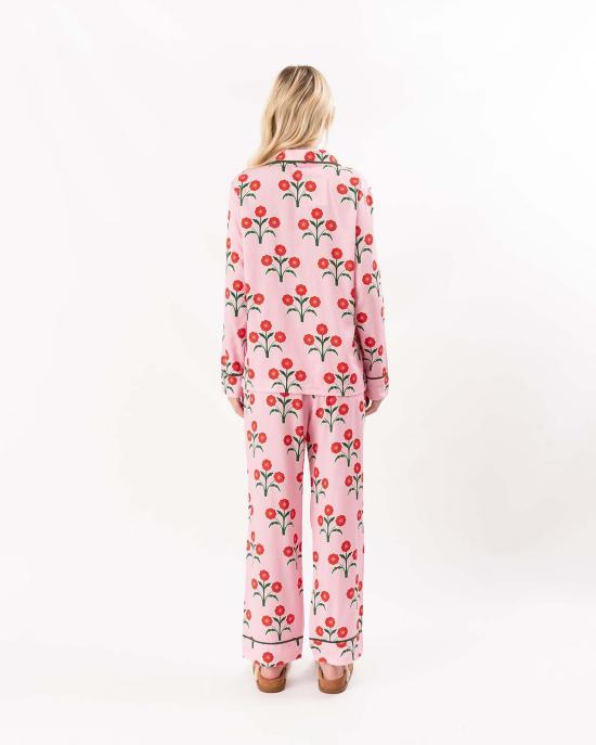  케이티 키메 라운지 웨어 Katie Kime Poinsettias 긴팔 잠옷 세트 핑크 - KATIE KIME