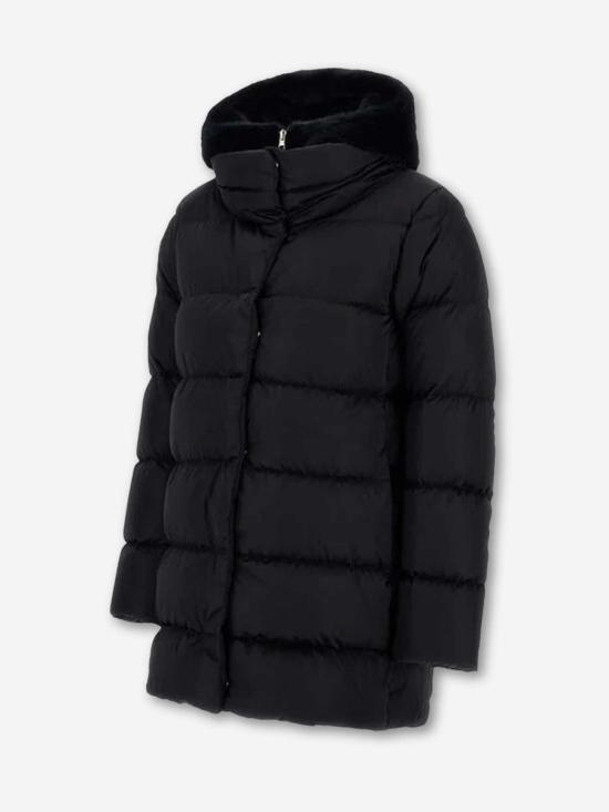 25FW 에르노 새틴 & 뉴 레이디 퍼 A셰이프 다운 자킷 PI001934D12170Z 9300 Black - HERNO