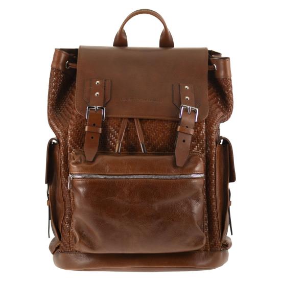 26SS 브루넬로 쿠치넬리 브레이드 카프스킨 & 카우하이드 시티 백팩 MBXOBU356 BROWN