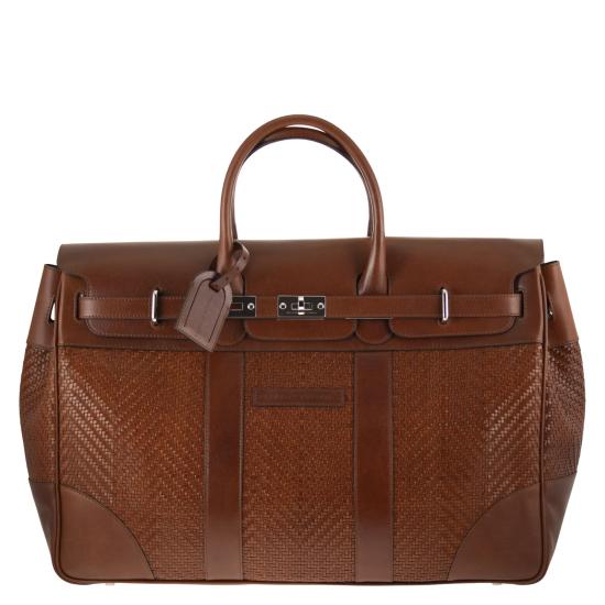 26SS 브루넬로 쿠치넬리 브레이드 카프스킨 & 카우하이드 컨트리 백 MBXOBU071 BROWN