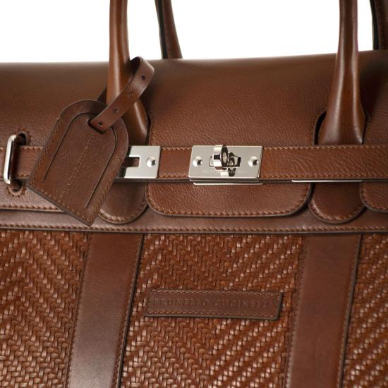 26SS 브루넬로 쿠치넬리 브레이드 카프스킨 & 카우하이드 컨트리 백 MBXOBU071 BROWN - BRUNELLO CUCINELLI