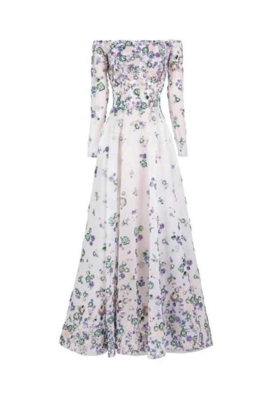  사이드 코베이시 롱 원피스 오프숄더 슬리브의 얇은 명주 비즈 드레스