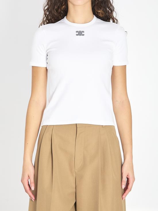 26SS 셀린느 리브드 코튼 저지 트리오프 반팔 티셔츠 RX0IX1407 WHITE