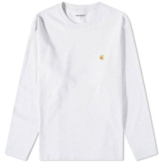 26FW 칼하트 WIP 롱슬리브 체이스 티셔츠 I026392 00JXX ASH HEATHER GOLD DOM