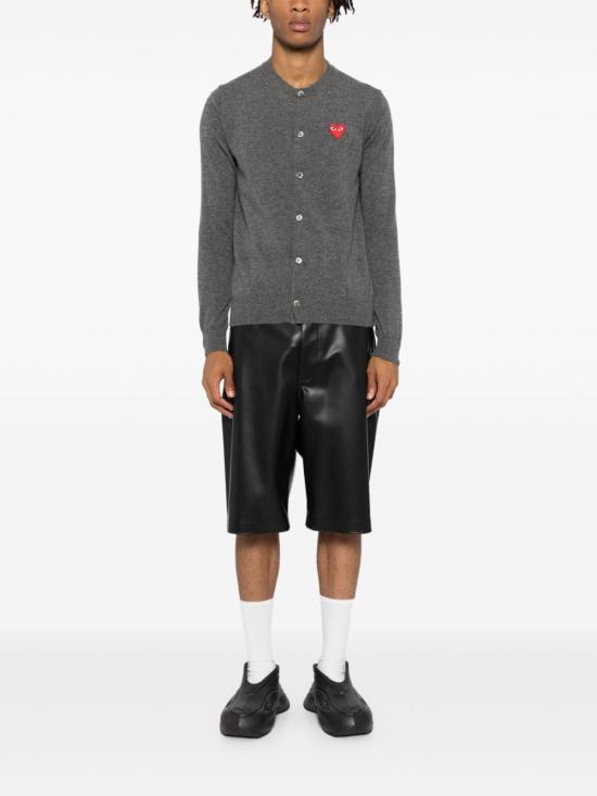 25FW 꼼데가르송 플레이 레드 하트 니트 가디건 AXN007 3 Grey - COMME DES GARCONS
