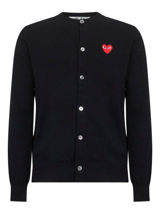 25FW 꼼데가르송 플레이 레드 하트 니트 가디건 AXN007 1 Black - COMME DES GARCONS