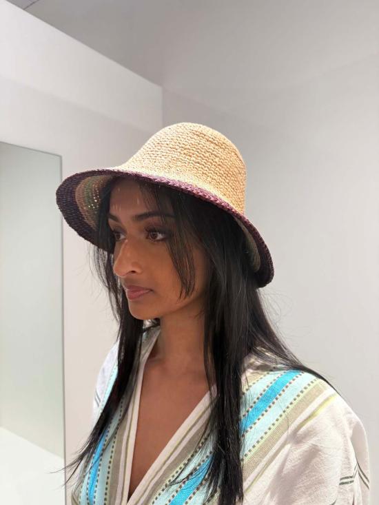  짐머만 버킷햇 스트라이프 라피아 버킷햇 - ZIMMERMANN