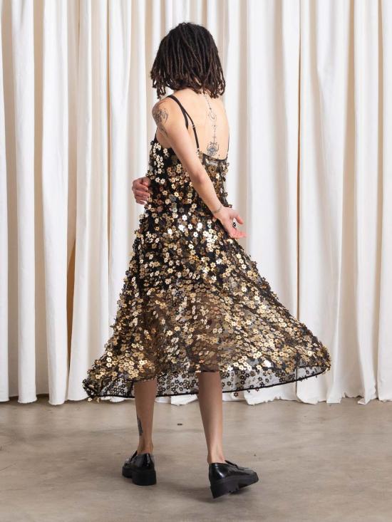  알리 골든 숏 원피스 풀 헴 드레스 블랙 플라워 시퀸 - ALI GOLDEN