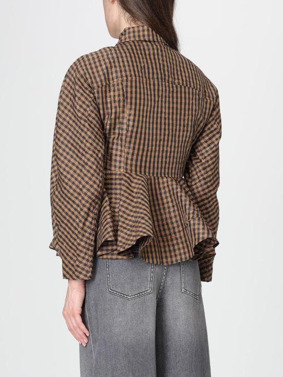 26SS 가니 체크 페플럼 셔츠 A1040054 925 Tobacco - GANNI