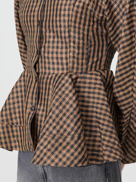 26SS 가니 체크 페플럼 셔츠 A1040054 925 Tobacco - GANNI