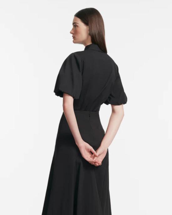  레라 로즈 블라우스 코튼 포플린 브이넥 버튼다운 탑 블랙 - LELA ROSE