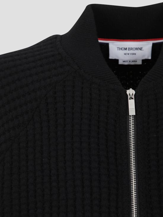 26SS 톰브라운 울 와플 래글런 4바 보머 재킷 MJT549A 05396 001 BLACK DOM - THOM BROWNE