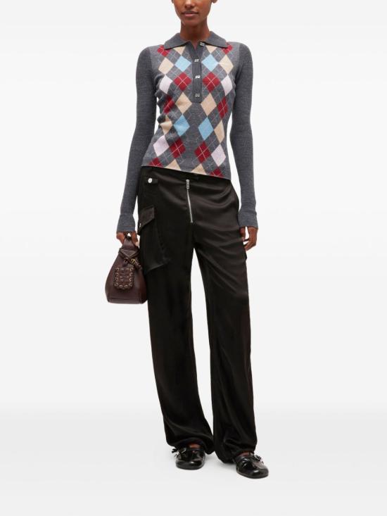 25FW 가니 아가일 니트 폴로 가디건 K2601 920 Black - GANNI