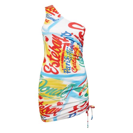 26SS Donde Esteban 숏 원피스 D4 1 DRS 221 MULTI WHITE BLUE