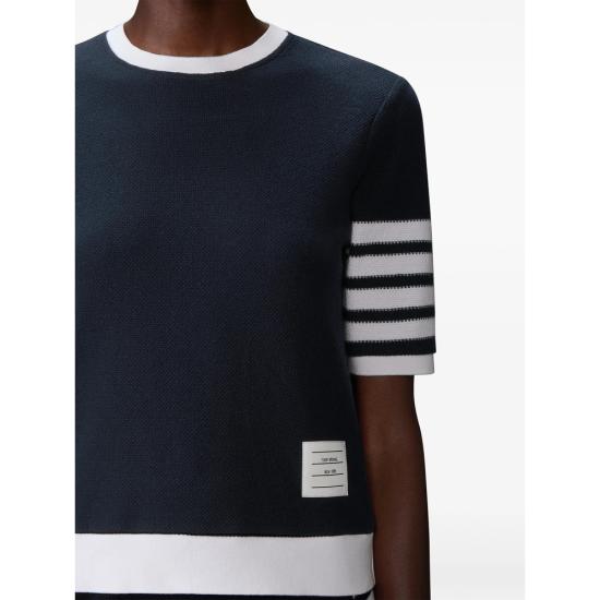 26SS 톰브라운 텍스처드 코튼 피케 4바 티셔츠 FJS222A J0248 415 BLUE WHITE - THOM BROWNE