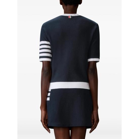 26SS 톰브라운 텍스처드 코튼 피케 4바 티셔츠 FJS222A J0248 415 BLUE WHITE - THOM BROWNE