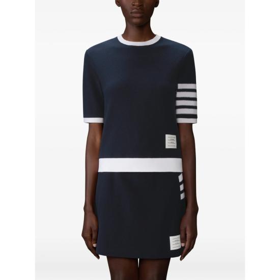 26SS 톰브라운 텍스처드 코튼 피케 4바 티셔츠 FJS222A J0248 415 BLUE WHITE - THOM BROWNE