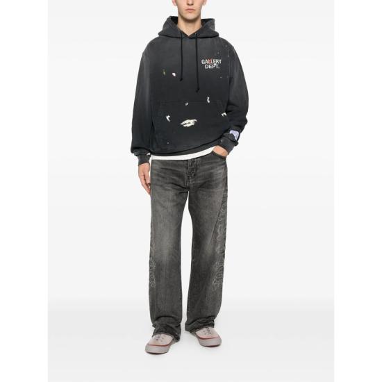 26SS 갤러리 디파트먼트 페인트 로고 후드 티셔츠 GPH 50044 VINBK BLACK - GALLERY DEPT