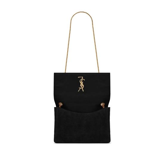 25SS 생로랑 케이트 미디움 리버시블 체인 백 스웨이드 앤 스무스 레더 553804 0UD7W 1000 BLACK GOLD - SAINT LAURENT