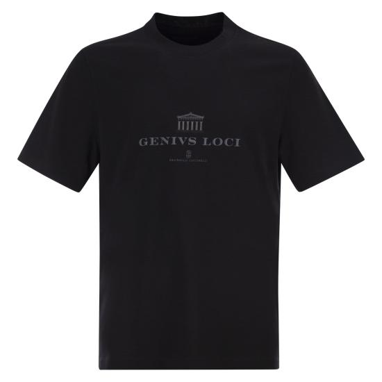 26SS 브루넬로 쿠치넬리 크루넥 프린트 코튼 저지 티셔츠 M0B138520 BLACK