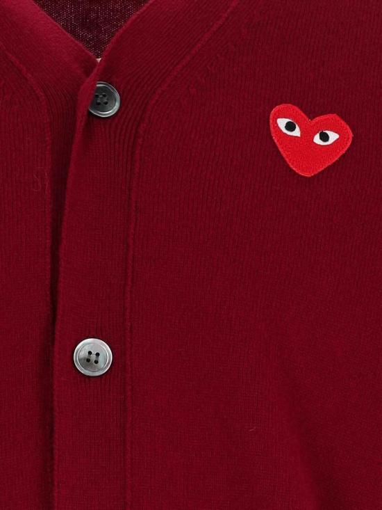 25FW 꼼데가르송 V넥 하트 와펜 가디건 AXN0080514 Red - COMME DES GARCONS