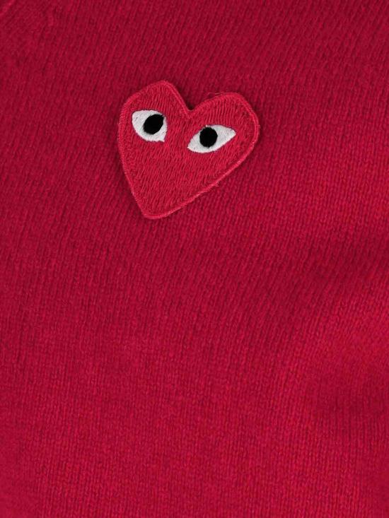 25FW 꼼데가르송 V넥 하트 와펜 가디건 AXN0080515 Red - COMME DES GARCONS