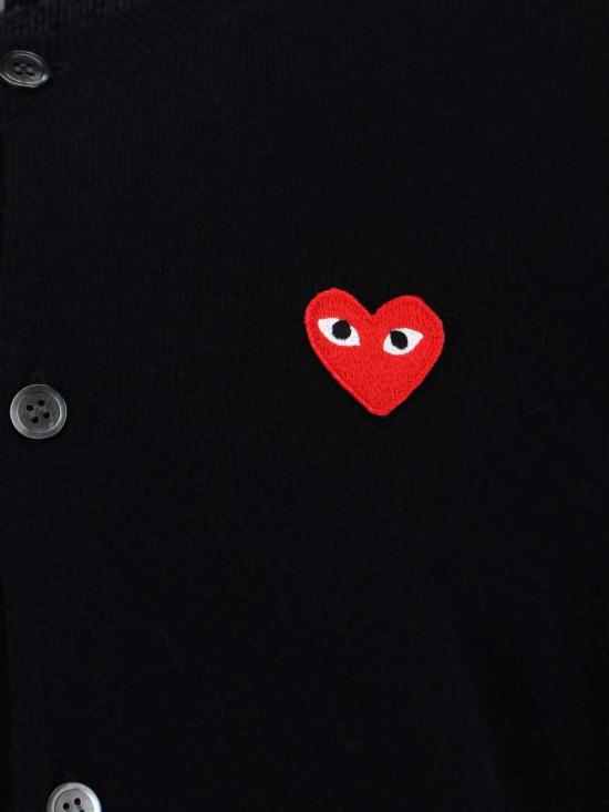 26FW 꼼데가르송 플레이 레드 하트 니트 가디건 AXN0070511 Black - COMME DES GARCONS