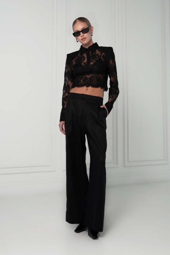  파렌테지 긴팔 티셔츠 Parentezi Desme 레이스 폴로 탑 블랙 - PARENTEZI