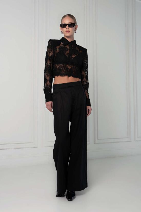  파렌테지 긴팔 티셔츠 Parentezi Desme 레이스 폴로 탑 블랙 - PARENTEZI