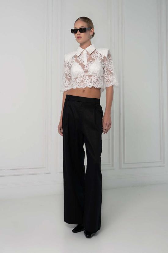  파렌테지 반팔 티셔츠 로레타 레이스 폴로 탑 화이트