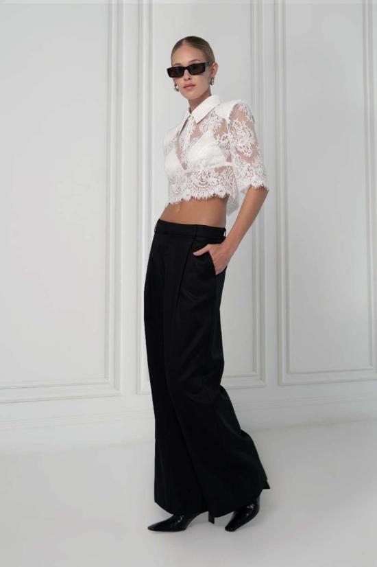  파렌테지 반팔 티셔츠 로레타 레이스 폴로 탑 화이트 - PARENTEZI