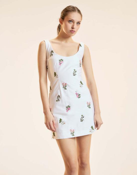  신시아 로리 숏 원피스 신시아 로울리 부케 자수 드레스 화이트 - CYNTHIA ROWLEY