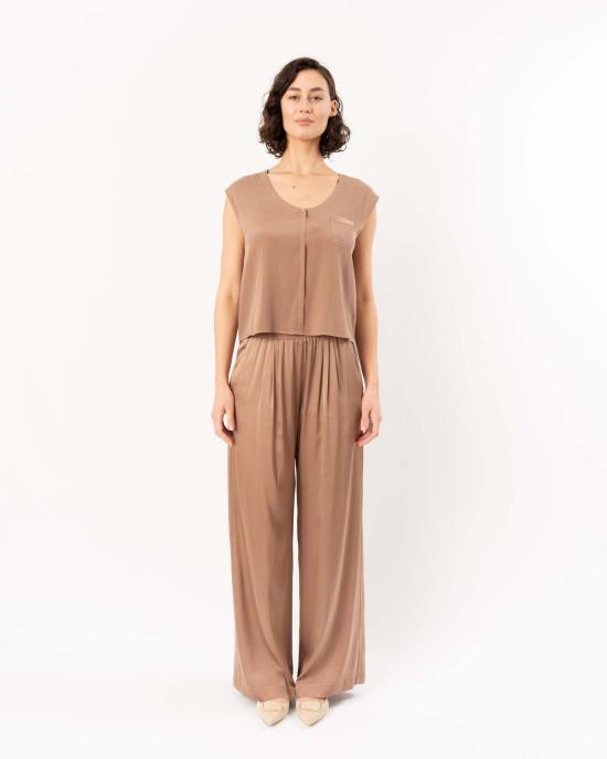  포르테포르테 팔라초 팬츠 포르테 포르테 샤이니 스트레치 실크 새틴 루즈  노체 - FORTE FORTE