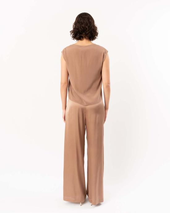  포르테포르테 팔라초 팬츠 포르테 포르테 샤이니 스트레치 실크 새틴 루즈  노체 - FORTE FORTE