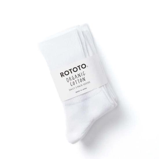 로토토 양말 R1427 오가닉 데일리 3팩 골지 크루삭스 화이트