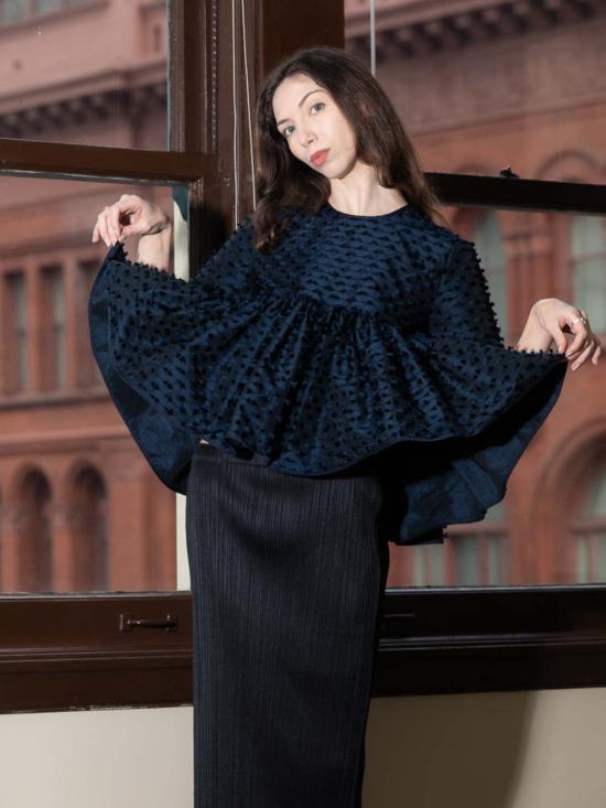  세실리아 반센 블라우스 Cecilie Bahnsen Cb 카산드라 탑 네이비 - CECILIE BAHNSEN