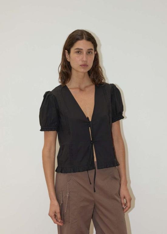  데이지 스튜디오 블라우스 Deiji Studios 핀턱 탑 블랙