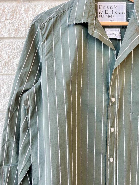  프랭크 앤 에일린 셔츠 프랭크 & 아일린 아일린 릴렉스 버튼업 셔츠 그린 화이트 텍스처 스트라이프 - FRANK & EILEEN