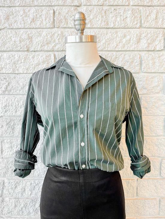  프랭크 앤 에일린 셔츠 프랭크 & 아일린 아일린 릴렉스 버튼업 셔츠 그린 화이트 텍스처 스트라이프 - FRANK & EILEEN