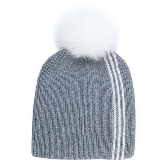  Mitchie's Matchings Collection 비니 미치스 매칭 컬렉션 레이서 스트라이프 & 여우털 폼폼 비니 (그레이/화이트)