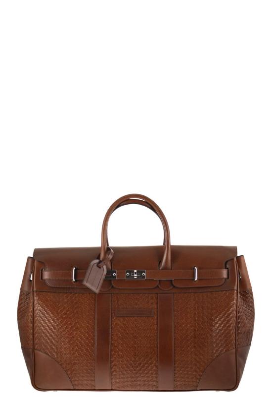 26SS 브루넬로 쿠치넬리 브레이드 카프스킨 & 카우하이드 컨트리 백 MBXOBU071 C9186 BROWN