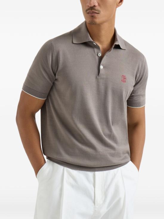 26SS 브루넬로 쿠치넬리 로고 경량 코튼 니트 폴로 셔츠 M29800195CLL90 MARRONE CHIARO - BRUNELLO CUCINELLI