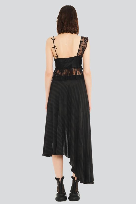  콜리나 스트라다 롱 스커트 Collina Strada 웨이브 플라워 스트라이프 레이온 튤립 - COLLINA STRADA