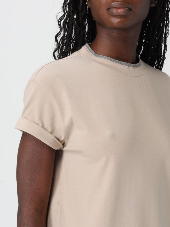 26SS 브루넬로 쿠치넬리 콘트라스트 트림 코튼 티셔츠 M0T18BD200 C8539 Beige - BRUNELLO CUCINELLI