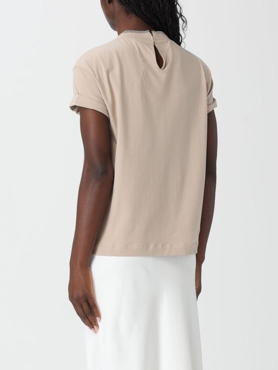 26SS 브루넬로 쿠치넬리 콘트라스트 트림 코튼 티셔츠 M0T18BD200 C8539 Beige - BRUNELLO CUCINELLI