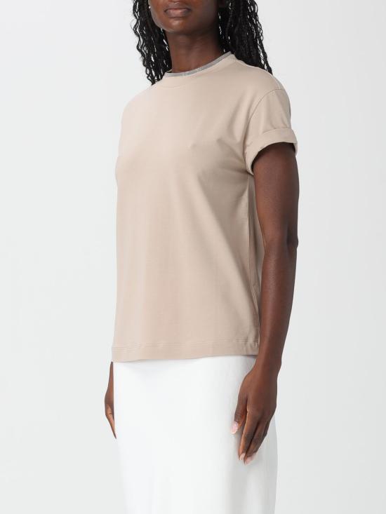 26SS 브루넬로 쿠치넬리 콘트라스트 트림 코튼 티셔츠 M0T18BD200 C8539 Beige - BRUNELLO CUCINELLI